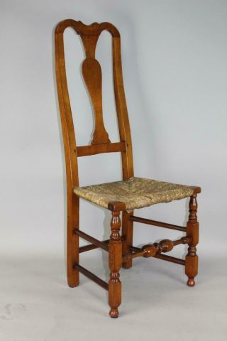 RARE 18TH C NORWICH,  CT QA CHAIR WITH TALL BIRD BACK AND BUTTON FEET IN CHERRY 2