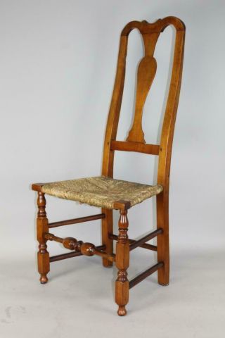 RARE 18TH C NORWICH,  CT QA CHAIR WITH TALL BIRD BACK AND BUTTON FEET IN CHERRY 3