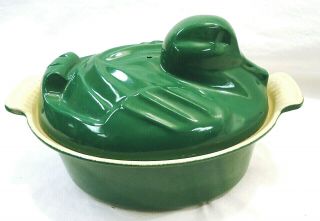 Rare Vintage Le Creuset Green Duck Cast Iron Enamel Casserole Dutch Oven Terrine