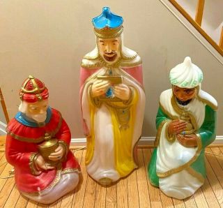 Vintage General Foam Three Wisemen Kings Nativity Blowmold Christmas Set
