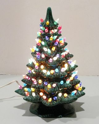 Vintage Ceramic Lighted Christmas Xmas Tree Multi Color Lights Artist Signed 10 "