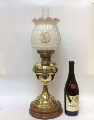 Antique Brass Oil Lamp Moulded Milk Glass Lamp Shade Duplex Burner Victorian