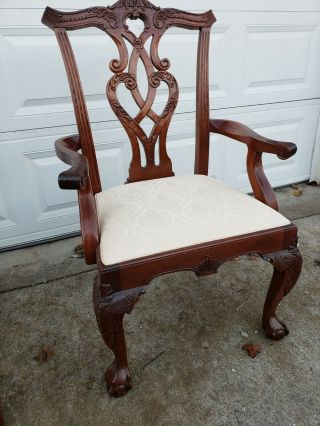 4 Vintage Stanley Mahogany Chippendale Chair Ball And Claw Feet Upholstered