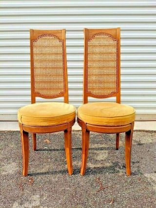 (2) Mcm Thomasville Wicker Cane Back Dining Chairs - A Rare Pair