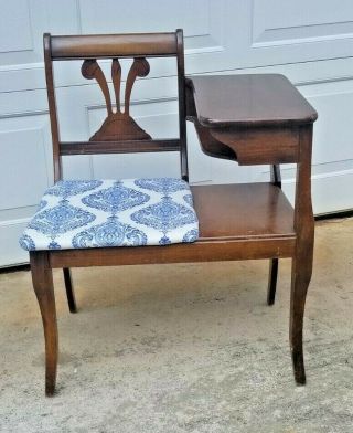 Vintage Wood Gossip Bench,  Telephone Table With Chair,  Mid - 1950’s