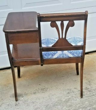 Vintage Wood Gossip Bench,  Telephone Table With Chair,  Mid - 1950’s 3