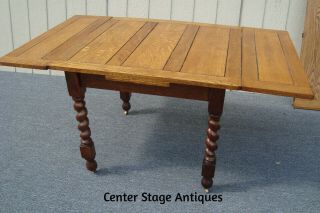 61380 Vintage Oak Refactory Dining Table W/ 2 Hidden Leafs W Barley Twist Legs