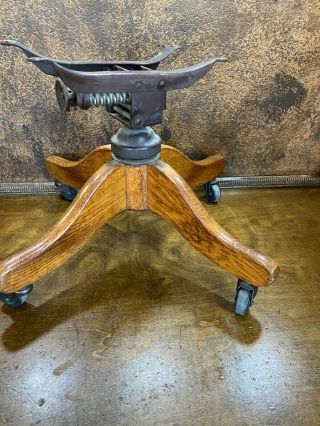Antique 1930s Marble Oak Office Desk Chair Base W Casters / Barristers Lawyer