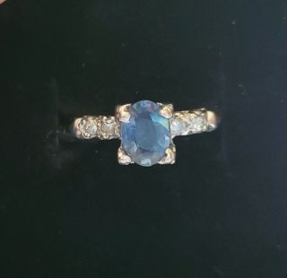 Vintage Antique Art Deco 1,  Ct Sapphire And Diamond Ring 14k Gold Size 6.  5