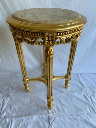Pedestal Table Louis Xvi Style Gold With Marble