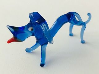Miniature Dachshund Dog Hand Blown Studio Art Glass Blue 3.  5 X 1.  75 X 1 Inches