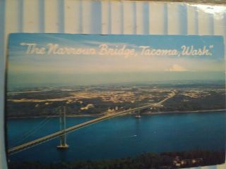 Vintage Post Card Air View Over The Narrows Bridge Tacoma Washington