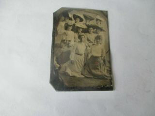 Antique Tintype Photo Group Of Ladies In Fancy Hats