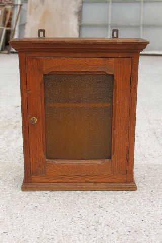 Antique Massive Oak Wooden Cupboard Cabinet With Glass Door 693
