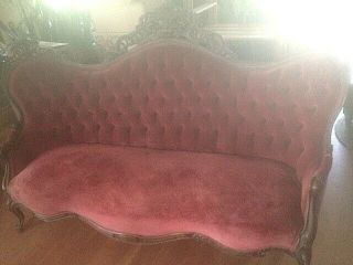 Antique 1800s Victorian Ornate Rosewood Sofa Settee Couch,  78 " Fair