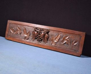 25 " French Antique Highly Carved Panel In Walnut Wood W/grapes