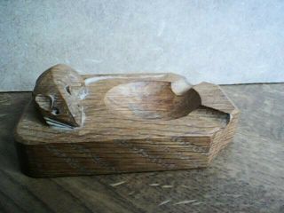 Vintage Mouseman - Robert Thompson - Hand Carved English Oak Ashtray 10 X 7.  5 Cm