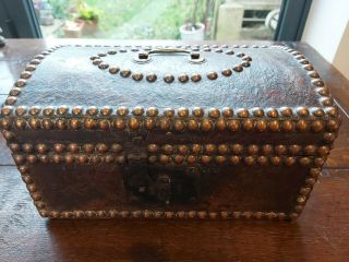 18th Century Georgian Coaching Or Coach Chest - Leather Bound With Copper Studs