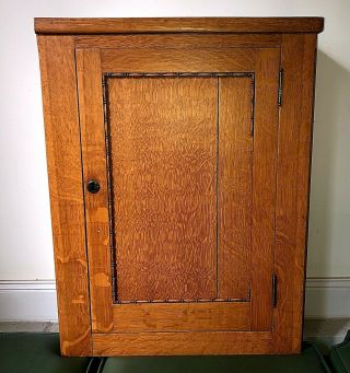 Antique 19th Century Rustic Oak Large Medicine Wall Cabinet With Key