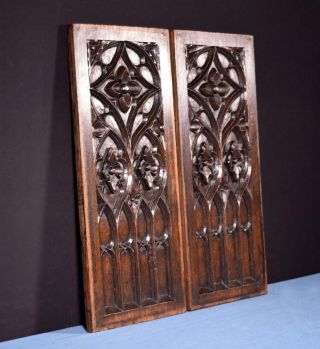 French Antique Gothic Revival Panels in Oak Wood Salvage 3