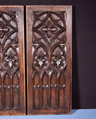 French Antique Gothic Revival Panels in Oak Wood Salvage 4