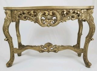 Vintage Louis XVI French Carved Wood Console Hall Table With Marble Top 48 