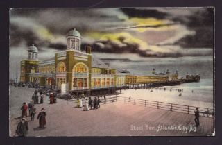 Old Vintage Postcard Of Steel Pier Atlantic City Nj At Night