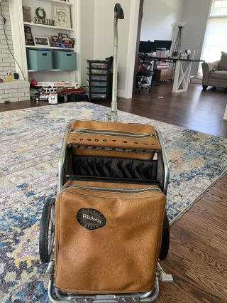 Brown Vintage Ajay Riviera Deluxe Push Pull Golf Bag Colapsable Cart