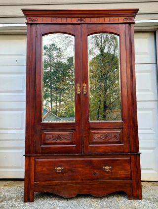 Antique Armoire Closet Wardrobe With Mirrors Solid Wood
