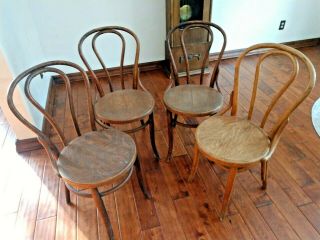 Set Of 4 Josef Hoffmann Thonet Antique Bentwood Cane Chairs 1920 