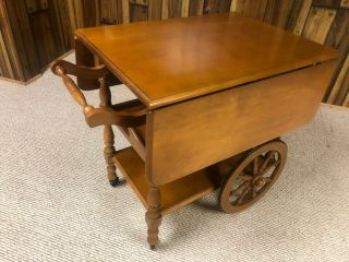 Vintage Wooden Tea Cart In Immaculate,  Solid Oak With Drop - Leaf Sides
