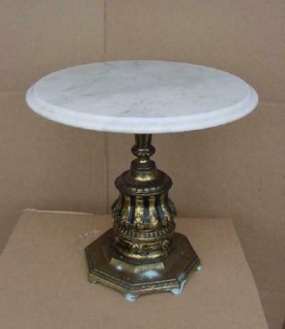 Vintage Ornate Brass And Marble Plant Stand Pedestal Table Telephone Stand