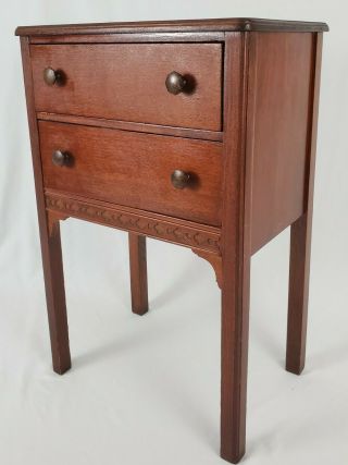Vintage Oak Wood Sewing Thread Cabinet Stand Table Nightstand Swing Out Drawer