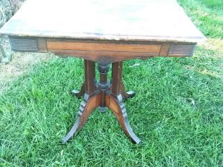Antique 1800`s Hall Library Carved Wood Table Eastlake Walnut Burl Side Parlor