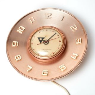 1950s Vintage Mid Century Modern Ge Spun Aluminum Telechron Wall Clock 2h101