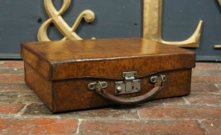 English Solid Leather Victorian Leather Lined Small Suitcase