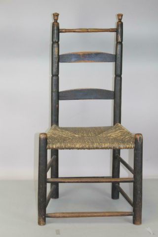 Rare 17th C Pilgrim Ladderback Chair With A Carver Top Rail In Old Black Paint