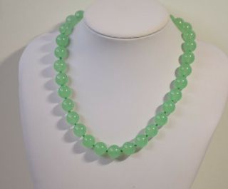 Vintage Natural Translucent Green Jade Jadeite Bead Necklace 18 "