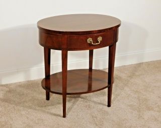 Baker Furniture Company Chippendale Oval Mahogany Inlaid Nite Stand Side Table