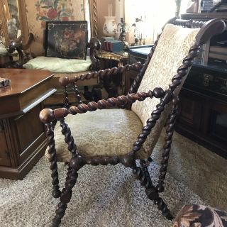 Italian Renaissance Carved Barley Twist Walnut Throne Arm Chair