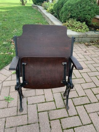 Antique Vintage Cast Iron Wood Theater Seat Folding 3