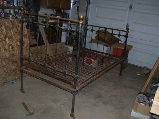 Vintage Antique Wrought Iron Bed Some Brass.