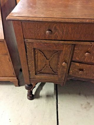 Vintage Country Oak Sideboard Buffet with 3 Section Mirrored Back Splash 5