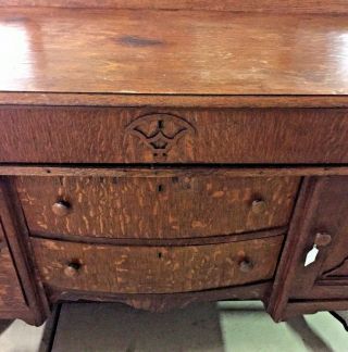 Vintage Country Oak Sideboard Buffet with 3 Section Mirrored Back Splash 6