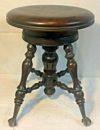 Antique Piano Stool W/talon Claw & Glass Ball Feet - Exceptional