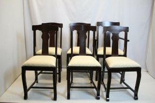 Antique Victorian Set Of 6 Walnut Dining Game T - Back Chairs Ready To Use