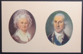 Us President George Washington And Martha Miniature Portraits Vintage Postcard
