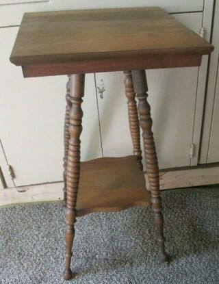 Vintage Antique Oak Wood Plant Stand Side Table Display Stand Turned Legs