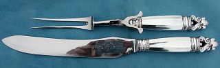 Pair Vintage Georg Jensen Acorn Sterling Carving Set Knife Fork Denmark