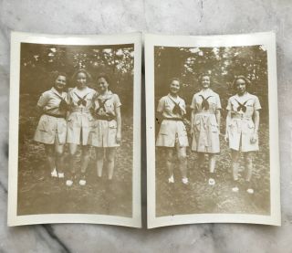 2 Antique 1937 B&w Photo Identified Posing Young Girl Scout Camp Edith Macy Ny